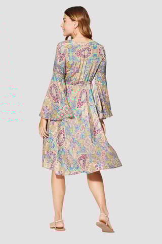 Vestido médio - Rosa - Azul, verde e laranja