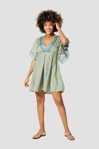 Vestido  Bege e turquesa - Bege