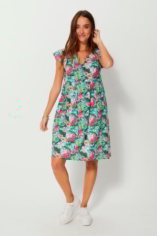 Vestido direito - Azul, verde e rosa