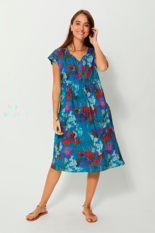 Vestido trapézio - Preto, vermelho e azul