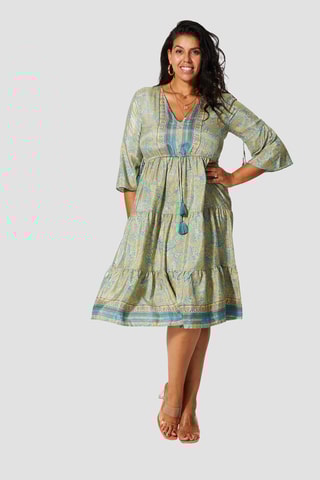 Vestido  Bege e turquesa - Bege