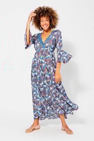 Vestido comprido Azul-real e cru - Branco, vermelho e azul