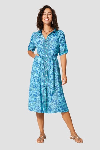 Vestido-camisa - Azul e turquesa - Azul