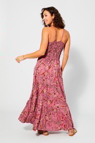 Vestido comprido Rosa e bordô - Bege, vermelho e laranja