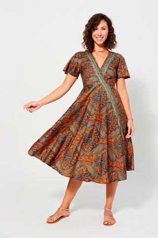 Vestido traçado - Laranja e cinzento-escuro - Laranja e cinzento