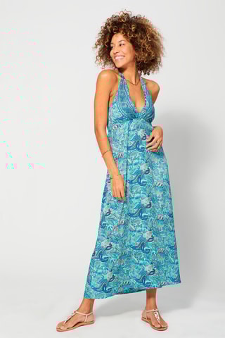 Vestido comprido - Turquesa - Branco e azul