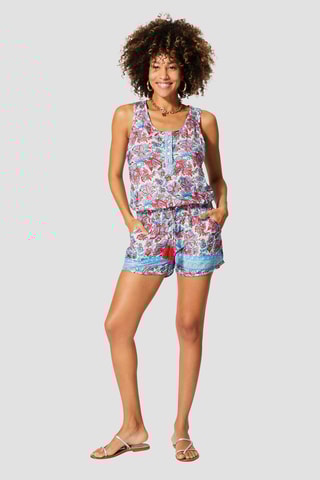 Macacão curto - Azul e turquesa - Vermelho e azul