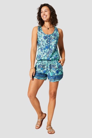 Macacão curto - Turquesa - Branco