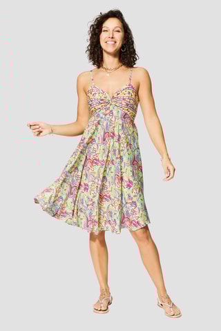 Vestido estilo patinadora - Verde e rosa - Bege, azul e verde