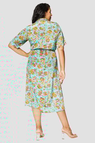 Vestido comprido - Turquesa - Branco, azul e laranja