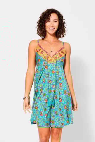 Vestido direito Turquesa e vermelho - Vermelho, azul e amarelo