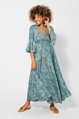 Vestido comprido Azul-celeste e bege - Bege e azul