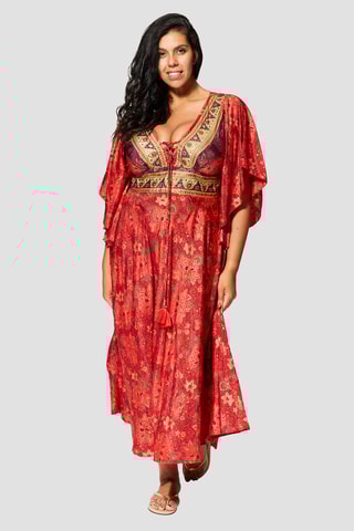 Vestido comprido - Vermelho - Branco e vermelho