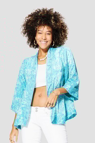 Quimono  Turquesa e branco - Branco