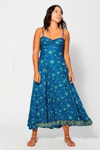 Vestido comprido - Bege e azul