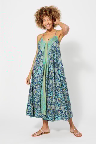 Vestido comprido - Azul, amarelo e cinzento