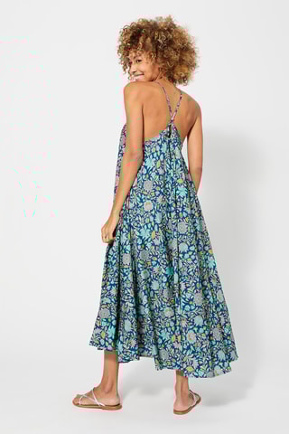 Vestido comprido - Azul, amarelo e cinzento