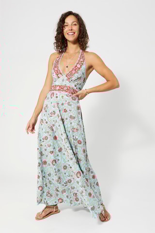 Vestido comprido Azul - Bege, vermelho e azul