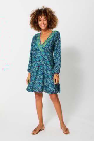 Vestido estilo patinadora - Bege, azul e amarelo