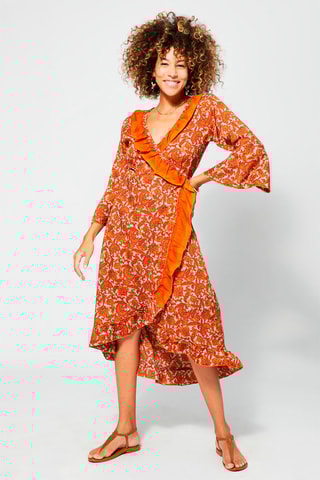 Vestido traçado Laranja - Bege, vermelho e laranja