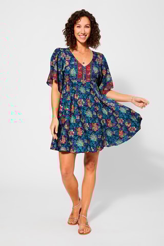 Vestido florido Preto - Preto, azul e rosa