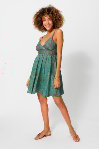 Vestido - Bege, vermelho e verde