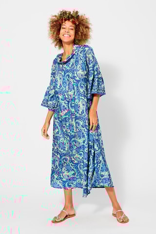 Vestido comprido Bege - Bege e azul