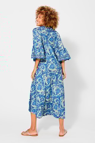 Vestido comprido Bege - Bege e azul