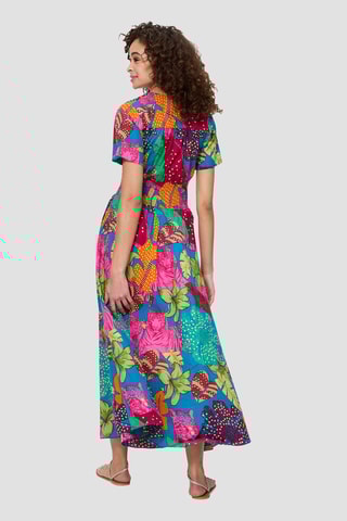 Vestido comprido - Azul-petróleo - Azul, verde e laranja