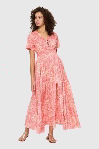 Vestido comprido - Rosa - Bege