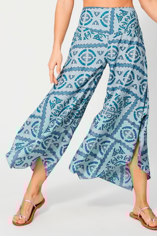 Calças palazzo cintura subida Cinzento-claro e azul-claro - Azul e cinzento