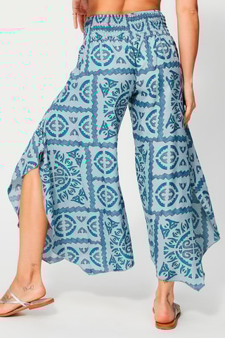 Calças palazzo cintura subida Cinzento-claro e azul-claro - Azul e cinzento