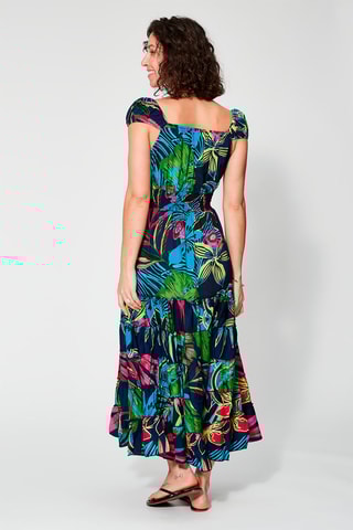 Vestido comprido Azul-marinho - Verde, amarelo e rosa