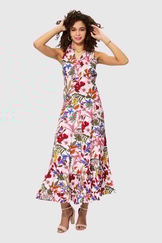 Vestido comprido - Branco e vermelho - Branco, vermelho e azul