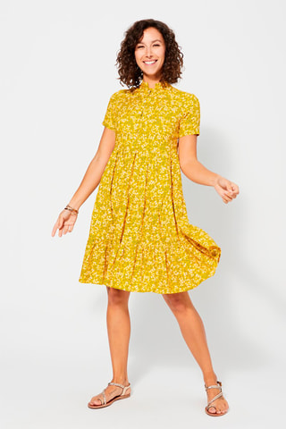 Vestido midi - Mostarda - Branco, verde e amarelo