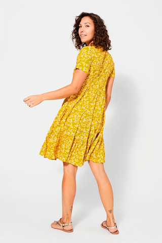 Vestido midi - Mostarda - Branco, verde e amarelo