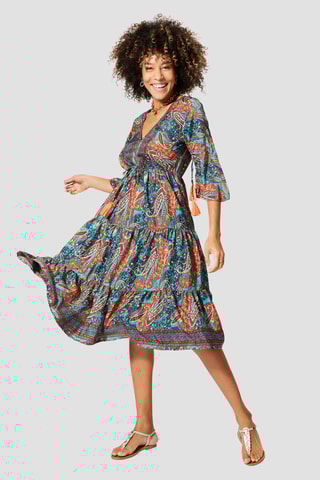 Vestido médio - Azul - Branco, vermelho e azul