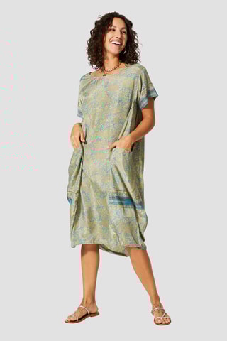 Vestido - Bege e turquesa - Bege e azul