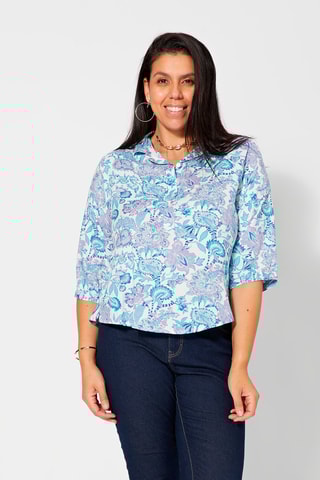 Blusa florida Branco e azul-claro - Branco, azul e violeta