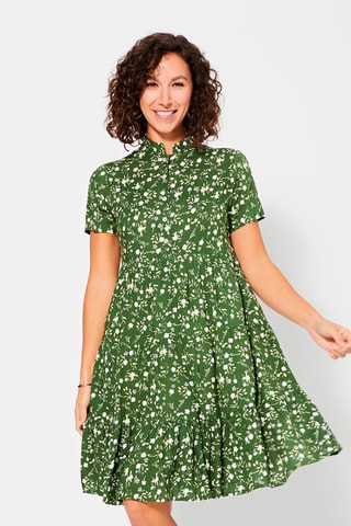 Vestido trapézio Verde-escuro - Branco e verde