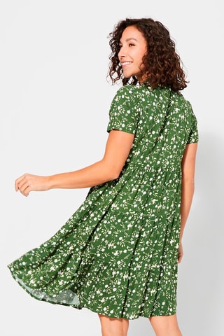 Vestido trapézio Verde-escuro - Branco e verde