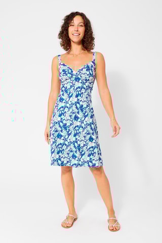 Vestido médio Branco - Branco e azul