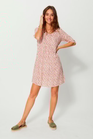 Vestido - Bege, vermelho e amarelo