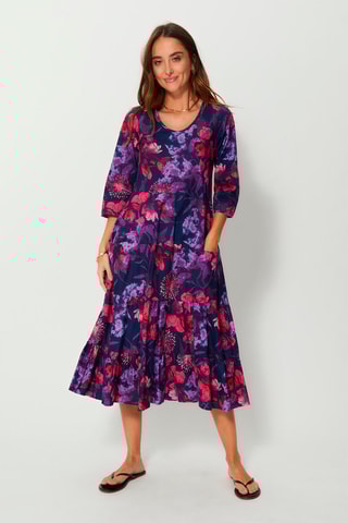 Vestido midi - Vermelho, violeta e rosa