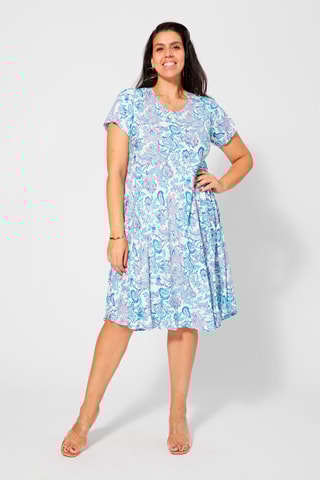 Vestido midi Branco - Branco, azul e violeta