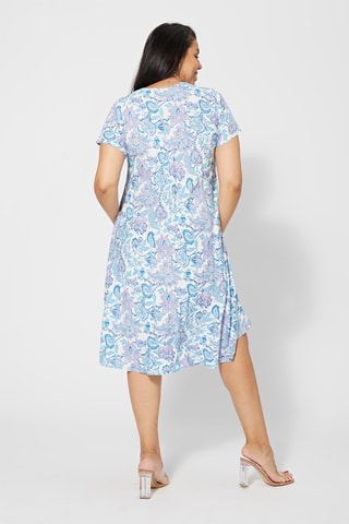 Vestido midi Branco - Branco, azul e violeta