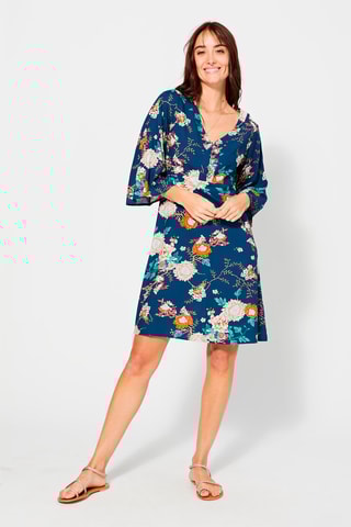 Vestido direito Azul-petróleo e verde - Branco, azul e verde