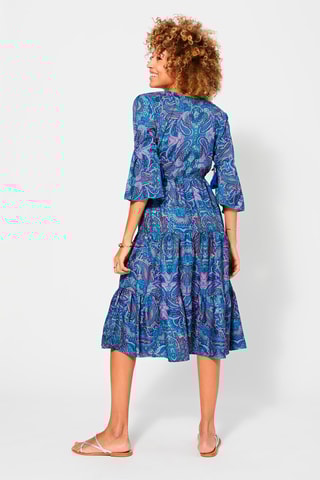 Vestido midi Turquesa - Branco, preto e azul