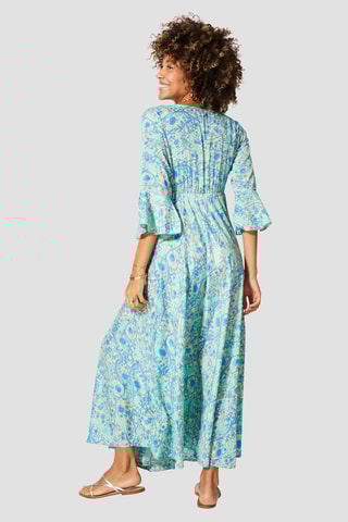 Vestido - Creme e azul - Bege e azul