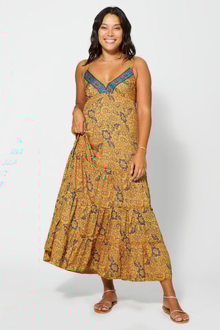 Vestido comprido - Amarelo - Amarelo e cinzento